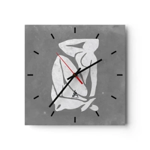 Orologio da parete - Orologio in Vetro - Un disegno di silhouette minimalista su uno sfondo grigio - 30x30cm - Pensierosa - Decorazione murale moderna per soggiorno e camera da letto ARTTOR