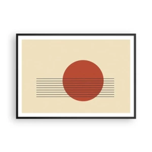 Poster in cornice nera - Cerchio rosso astratto con linee su sfondo beige. - 100x70cm - Nel cerchio e oltre - Decorazione murale moderna per soggiorno e camera da letto ARTTOR