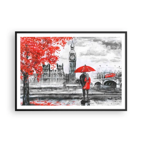 Poster in cornice nera - Scena romantica con il Big Ben e un ombrello rosso - 100x70cm - Innamorati a Londra - Decorazione murale moderna per soggiorno e camera da letto ARTTOR