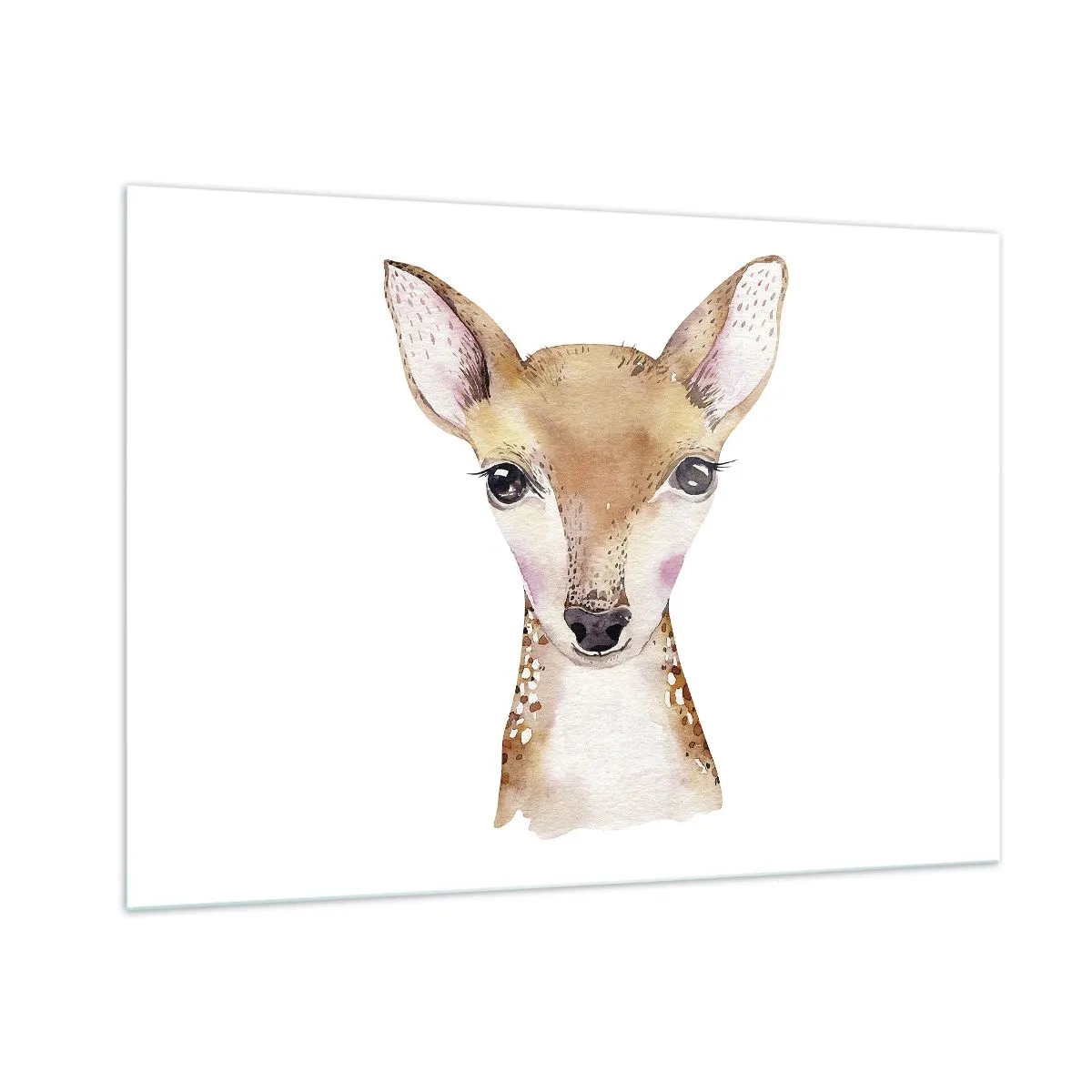 Quadro su vetro - Un grazioso ritratto ad acquerello di un giovane cerbiatto - 100x70cm - La natura dell'innocenza - Decorazione murale moderna per soggiorno e camera da letto ARTTOR
