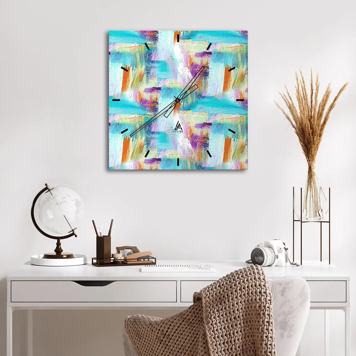 Orologio da parete - Orologio in Vetro - Mite intreccio soffuso - 40x40 cm