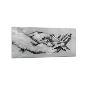 Quadro su vetro - Composizione in bianco e nero di due mani giunte su uno sfondo chiaro. - 120x50cm - Inizio... - Decorazione murale moderna per soggiorno e camera da letto ARTTOR