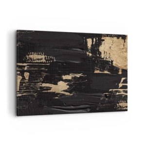 Quadro su tela - Stampe su Tela - Composizione astratta nei toni del nero e dell'oro - 120x80cm - Tracce del contatto - Decorazione murale moderna per soggiorno e camera da letto ARTTOR
