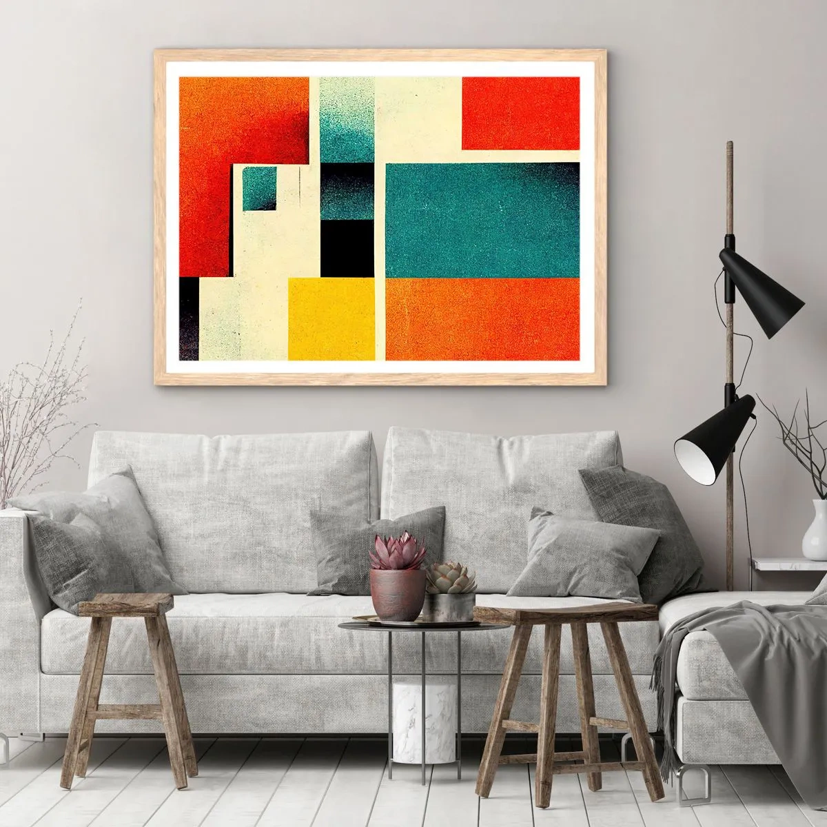 Poster in cornice rovere chiaro - Astrazione geometrica: energia buona - 50x40 cm