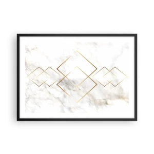 Poster in cornice nera - Rombi dorati minimalisti su uno sfondo di marmo - 70x50cm - Vista sull'infinito - Decorazione murale moderna per soggiorno e camera da letto ARTTOR