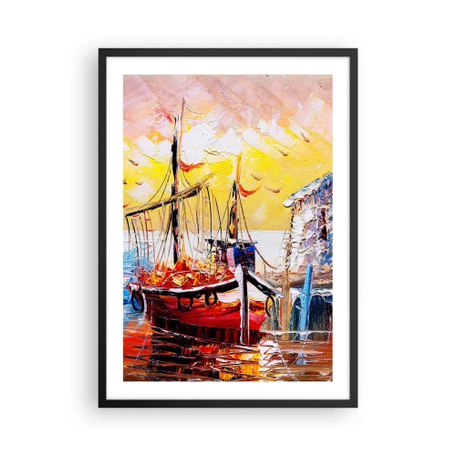 Poster in cornice nera - Una pittoresca nave sullo sfondo del sole al tramonto - 50x70cm - Ritorno felice - Decorazione murale moderna per soggiorno e camera da letto ARTTOR