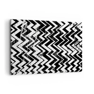 Quadro su tela - Stampe su Tela - Motivo a zigzag bianco e nero con abrasioni artistiche - 120x80cm - Zig-bianco, zag-nero - Decorazione murale moderna per soggiorno e camera da letto ARTTOR