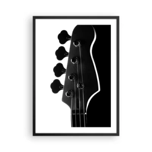 Poster in cornice nera - Un tema musicale minimalista in bianco e nero con una chitarra elettrica. - 50x70cm - Silenzio rock - Decorazione murale moderna per soggiorno e camera da letto ARTTOR