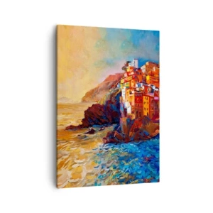 Quadro su tela - Stampe su Tela - Case colorate su una scogliera a picco sul mare - 50x70cm - Atmosfera italiana - Decorazione murale moderna per soggiorno e camera da letto ARTTOR