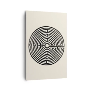 Quadro su tela - Stampe su Tela - Labirinto circolare bianco e nero su sfondo chiaro - 80x120cm - Ordine misterioso - Decorazione murale moderna per soggiorno e camera da letto ARTTOR