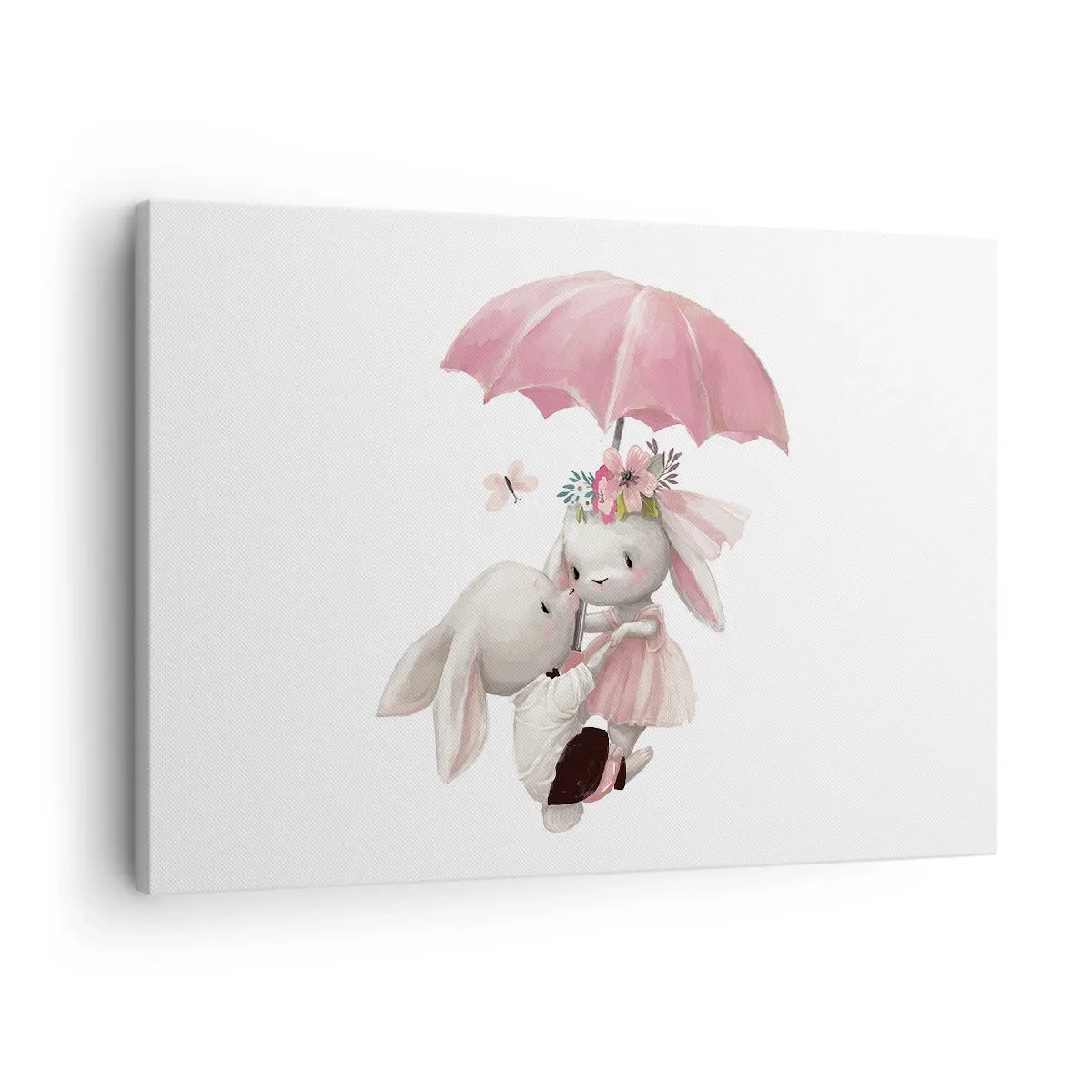 Quadro su tela - Stampe su Tela - Coniglietti carini sotto un ombrello rosa - 70x50cm - Questo è proprio amore - Decorazione murale moderna per soggiorno e camera da letto ARTTOR