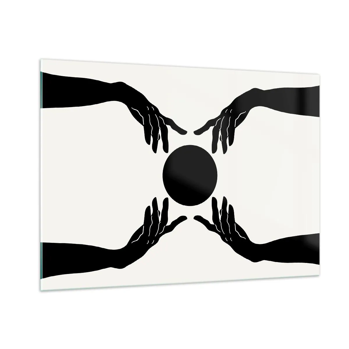 Quadro su vetro - Mani nere attorno a un cerchio nero su uno sfondo chiaro - 100x70cm - Segno misterioso - Decorazione murale moderna per soggiorno e camera da letto ARTTOR