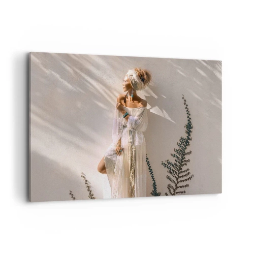 Quadro su tela - Stampe su Tela - Una donna in stile boho illuminata dai raggi del sole - 120x80cm - Il sole e la ragazza - Decorazione murale moderna per soggiorno e camera da letto ARTTOR