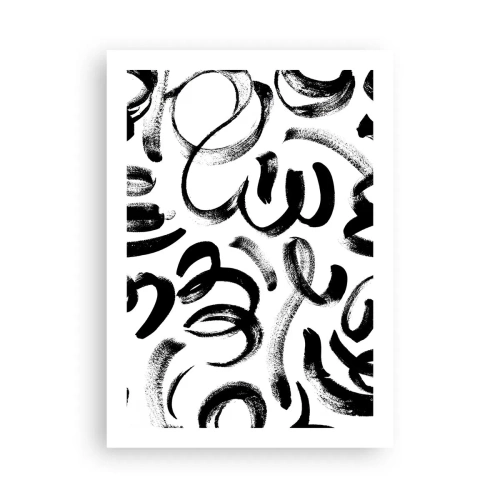 Poster - Pennellate nere astratte su sfondo bianco - 50x70cm - Nero su bianco - Decorazione murale moderna per soggiorno e camera da letto ARTTOR