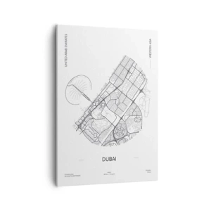 Quadro su tela - Stampe su Tela - Una mappa minimalista in bianco e nero di Dubai con indicazioni di posizione. - 50x70cm - Anatomia di Dubai - Decorazione murale moderna per soggiorno e camera da letto ARTTOR