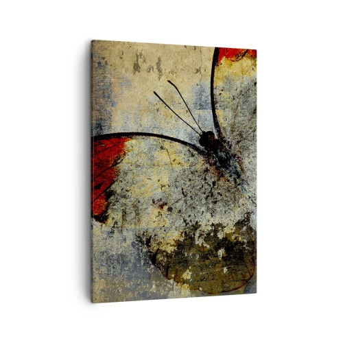 Quadro su tela - Stampe su Tela - Una farfalla nei toni del rosso e del grigio su uno sfondo strutturato - 50x70cm - Guarda prima che scompaia - Decorazione murale moderna per soggiorno e camera da letto ARTTOR