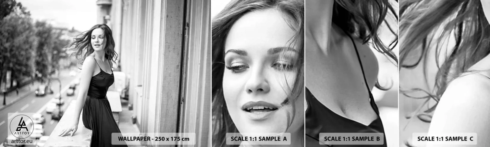 Campione di Fotomurale Adesivo Deluxe Sticker - Sicuramente parigina - Donna, Città, Architettura - 100x30 cm