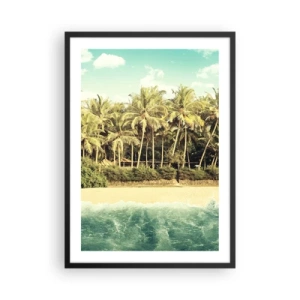 Poster in cornice nera - Spiaggia tropicale con palme e acque azzurre - 50x70cm - Forse qui? - Decorazione murale moderna per soggiorno e camera da letto ARTTOR