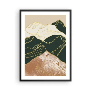 Poster in cornice nera - Linee dorate astratte che creano un paesaggio montano - 50x70cm - Cime d'oro - Decorazione murale moderna per soggiorno e camera da letto ARTTOR
