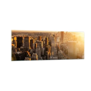 Quadro su vetro - Skyline di New York City al tramonto con vista sull'Empire State Building - 140x50cm - Crescere al sole - Decorazione murale moderna per soggiorno e camera da letto ARTTOR