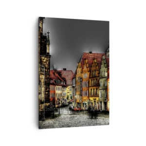 Quadro su tela - Stampe su Tela - Colorate case popolari su una strada acciottolata nella città storica - 50x70cm - Manca solo la carrozza magica - Decorazione murale moderna per soggiorno e camera da letto ARTTOR