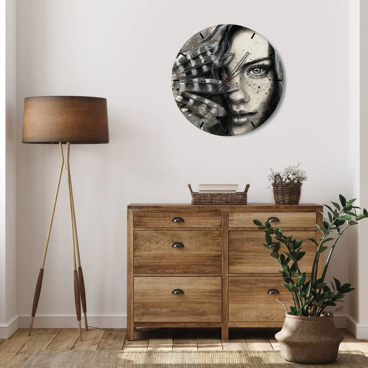 Orologio da parete - Orologio in Vetro - Ritratto di donna con effetto pennellata artistica - 30x30cm - Bellezza selvaggia - Decorazione murale moderna per soggiorno, cucina e camera da letto ARTTOR
