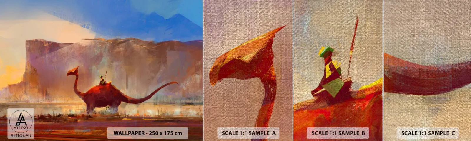 Campione di Fotomurale Premium Canvas - Se non si fossero estinti - Astrazione, Dinosauro, Fantasia - 100x30 cm