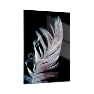 Quadro su vetro - Una piuma delicata su uno sfondo nero in un approccio artistico - 50x70cm - Pensa al tocco - Decorazione murale moderna per soggiorno e camera da letto ARTTOR