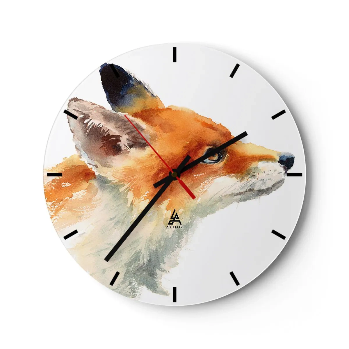 Orologio da parete - Orologio in Vetro - Volpe acquerello dai colori intensi - 30x30cm - La prudenza non è mai troppa - Decorazione murale moderna per soggiorno, cucina e camera da letto ARTTOR