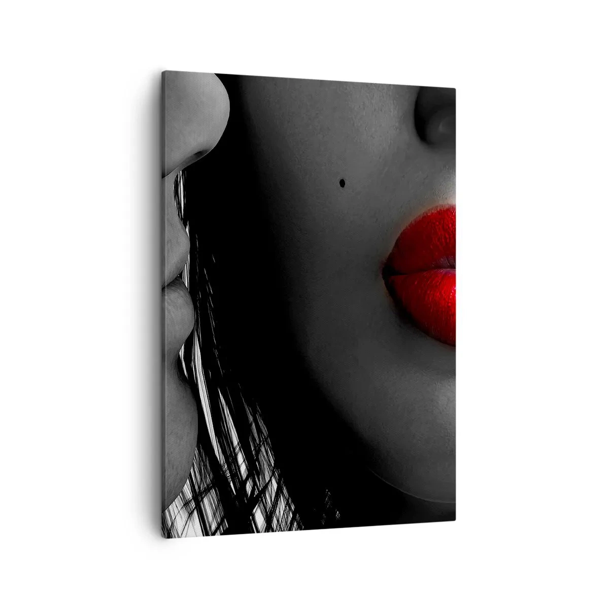 Quadro su tela - Stampe su Tela - Primo piano dei volti di una donna e di un uomo con le labbra rosse. - 50x70cm - Volto accanto al volto  - Decorazione murale moderna per soggiorno e camera da letto ARTTOR