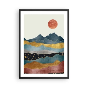Poster in cornice nera - Montagne astratte nei toni dell'oro, del blu e del rosso - 50x70cm - La sezione del mondo - Decorazione murale moderna per soggiorno e camera da letto ARTTOR