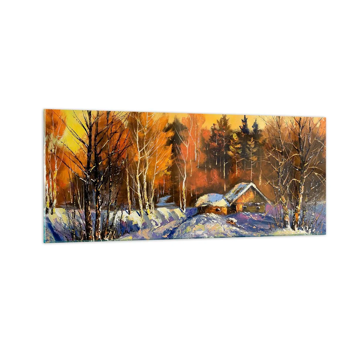 Quadro su vetro - Impressionismo invernale al sole - 100x40 cm
