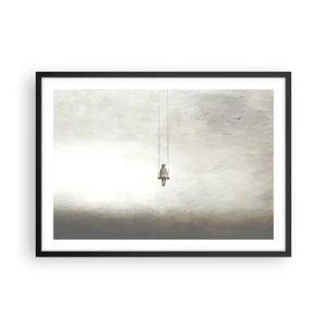 Poster in cornice nera - Una figura su un'altalena sospesa nello spazio - 70x50cm - Il bambino che è in noi - Decorazione murale moderna per soggiorno e camera da letto ARTTOR
