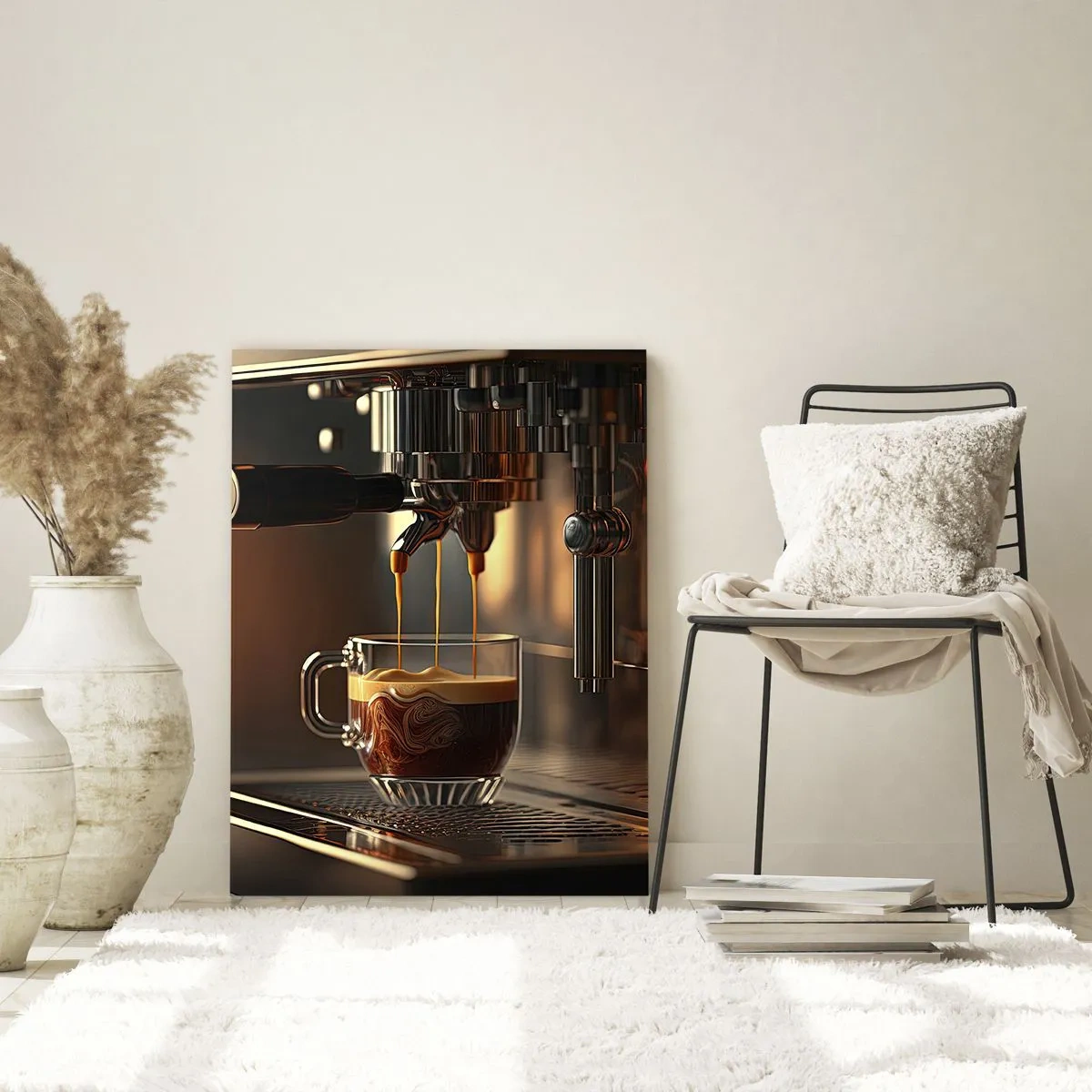 Quadro su vetro - Macchina da caffè con una tazza di espresso aromatico - 80x120cm - Miscela sensuale - Decorazione murale moderna per soggiorno e camera da letto ARTTOR