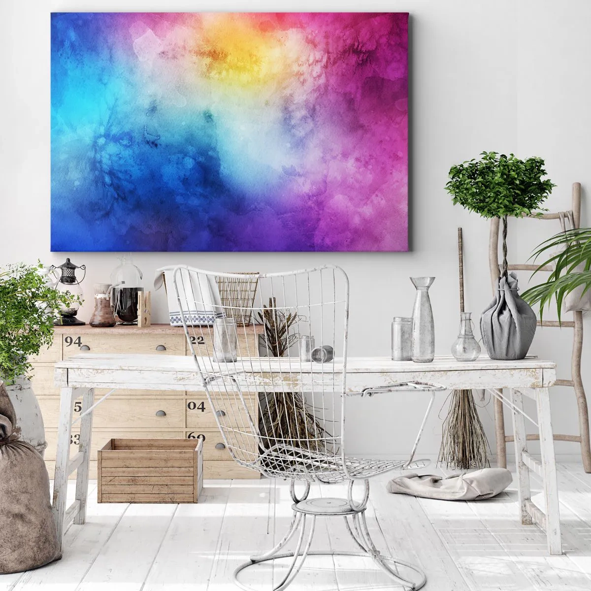 Quadro su tela - Stampe su Tela - Una composizione astratta nei toni pastello del rosa e del blu. - 120x80cm - Quasi al settimo cielo - Decorazione murale moderna per soggiorno e camera da letto ARTTOR