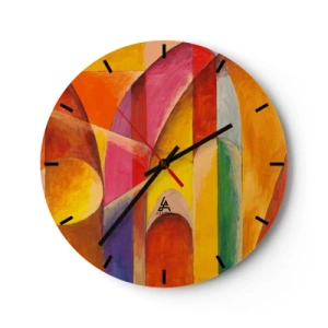 Orologio da parete - Orologio in Vetro - Astrazione colorata con forme geometriche - 30x30cm - La cattedrale del sole - Decorazione murale moderna per soggiorno, cucina e camera da letto ARTTOR
