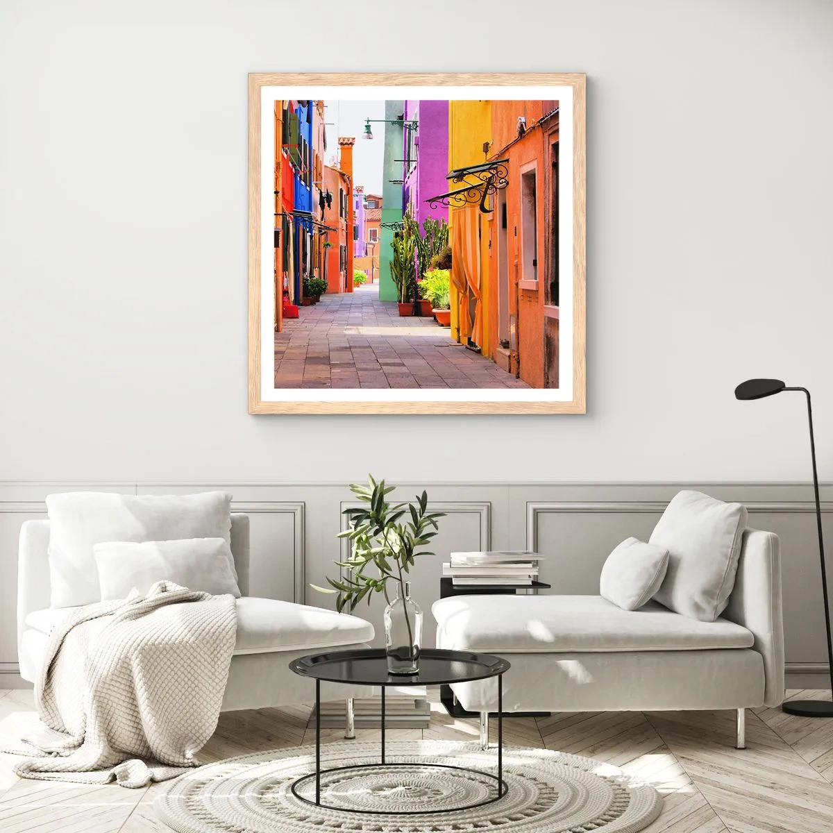 Poster in cornice rovere chiaro - Angolo multicolore - 60x60 cm