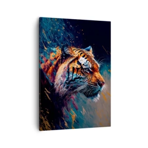 Quadro su tela - Stampe su Tela - Ritratto di una tigre in colori dinamici e astratti - 50x70cm - Bellezza selvaggia - Decorazione murale moderna per soggiorno e camera da letto ARTTOR
