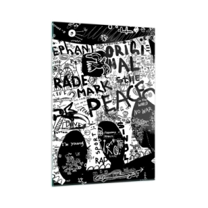 Quadro su vetro - Immagine di graffiti in bianco e nero con temi di pace e libertà - 50x70cm - Il ricco mondo della strada - Decorazione murale moderna per soggiorno e camera da letto ARTTOR