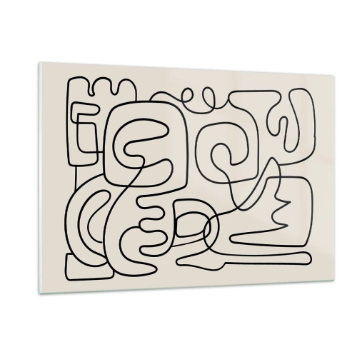 Quadro su vetro - Linee astratte nere formano un motivo complesso sul beige - 120x80cm - Segui il percorso - Decorazione murale moderna per soggiorno e camera da letto ARTTOR