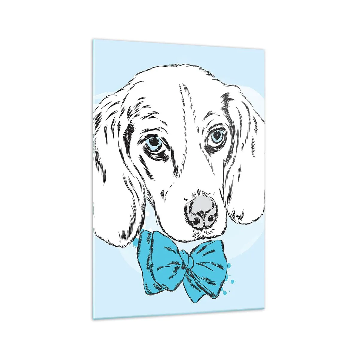 Quadro su vetro - Adorabile grafica di un cane con un papillon su uno sfondo pastello - 70x100cm - Eleganza canina - Decorazione murale moderna per soggiorno e camera da letto ARTTOR