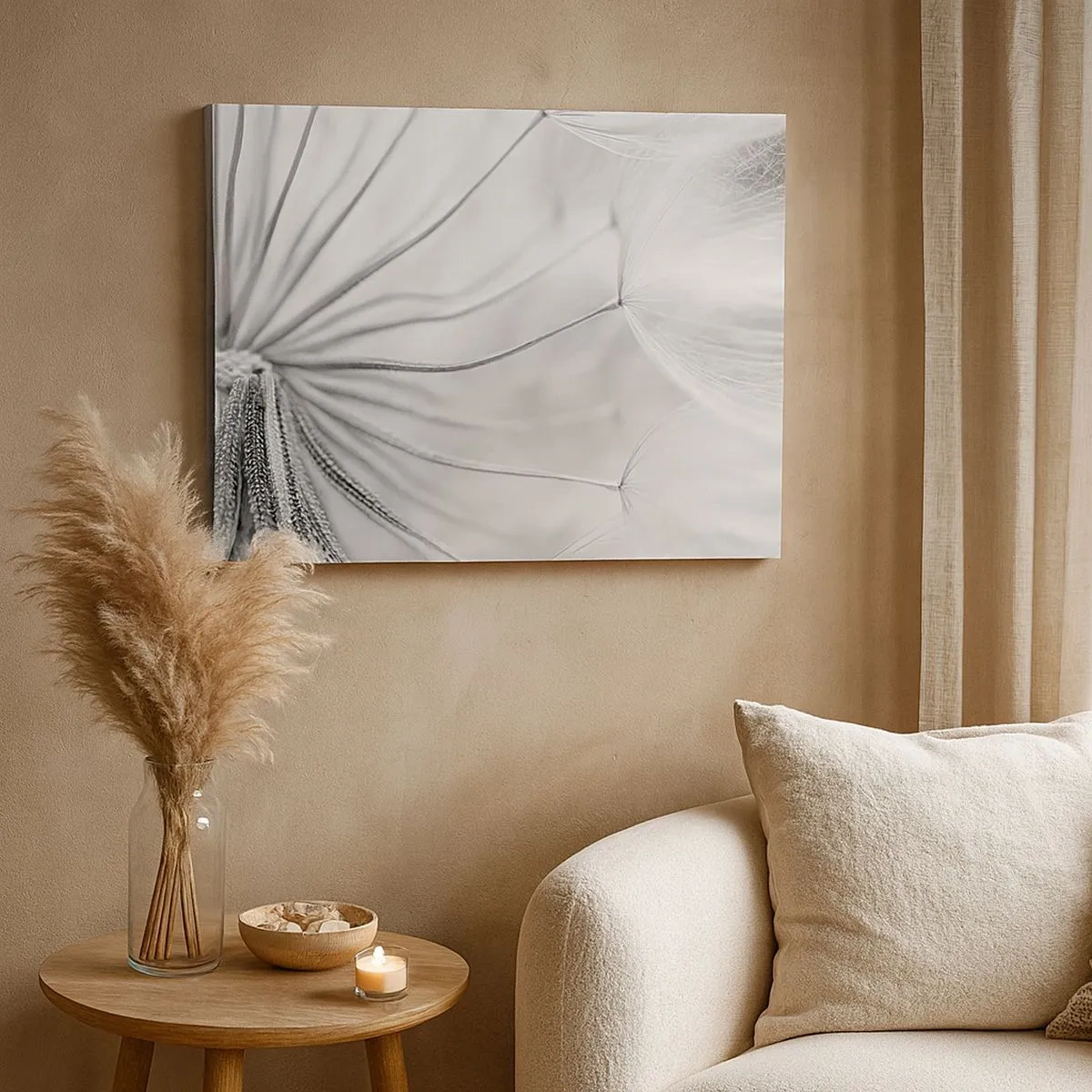 Quadro su tela - Stampe su Tela - Delicati denti di leone nei toni del bianco e del nero - 70x50cm - Denti di leone, aquiloni - Decorazione murale moderna per soggiorno e camera da letto ARTTOR