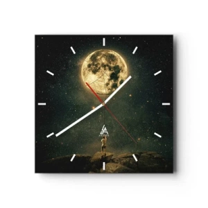Orologio da parete - Orologio in Vetro - Uomo con la Luna contro il cielo stellato - 30x30cm - Chi ha rubato la luna - Decorazione murale moderna per soggiorno e camera da letto ARTTOR