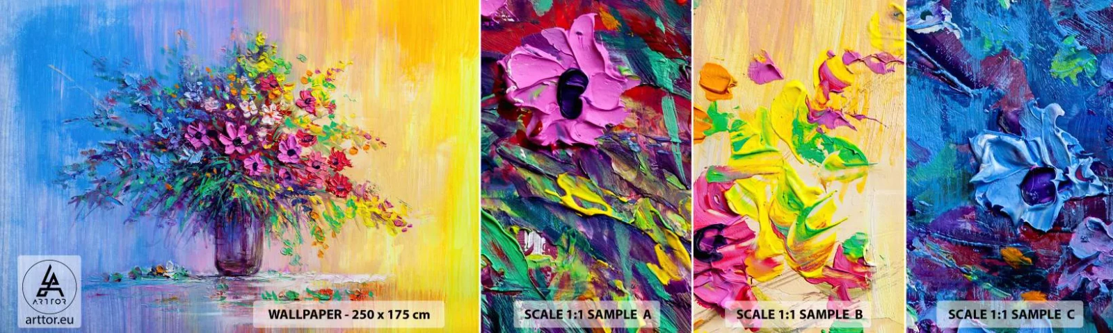 Campione di Fotomurale Adesivo Deluxe Sticker - Dono di un prato estivo - Fiori in un vaso, Pezzo, Mazzo di fiori - 100x30 cm