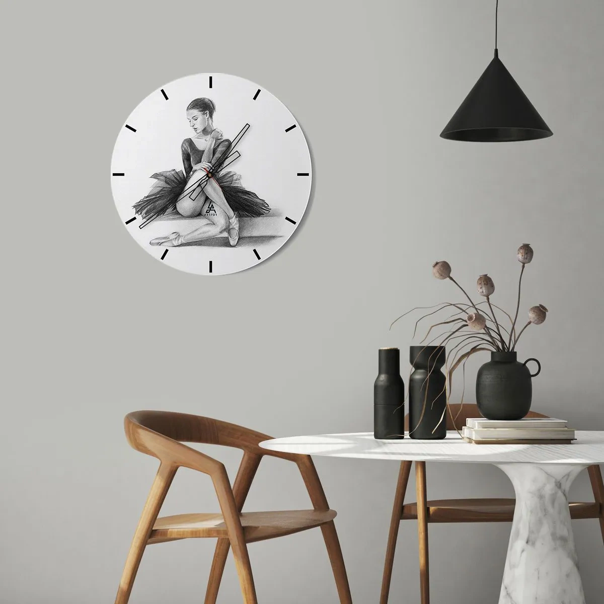 Orologio da parete - Orologio in Vetro - Schizzo di una ballerina in una posa classica - 30x30cm - Incantata dalla danza - Decorazione murale moderna per soggiorno, cucina e camera da letto ARTTOR