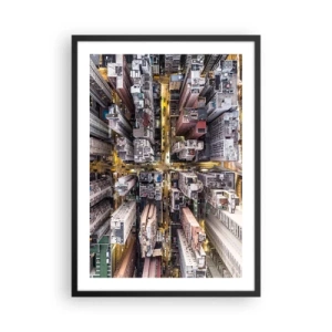 Poster in cornice nera - Vista aerea della città di notte - 50x70cm - Saluti da Hong Kong - Decorazione murale moderna per soggiorno e camera da letto ARTTOR