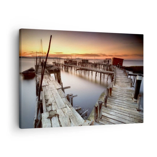 Quadro su tela - Stampe su Tela - Pontili in legno su acque calme al tramonto - 70x50cm - Autentico, non una finzione turistica - Decorazione murale moderna per soggiorno e camera da letto ARTTOR