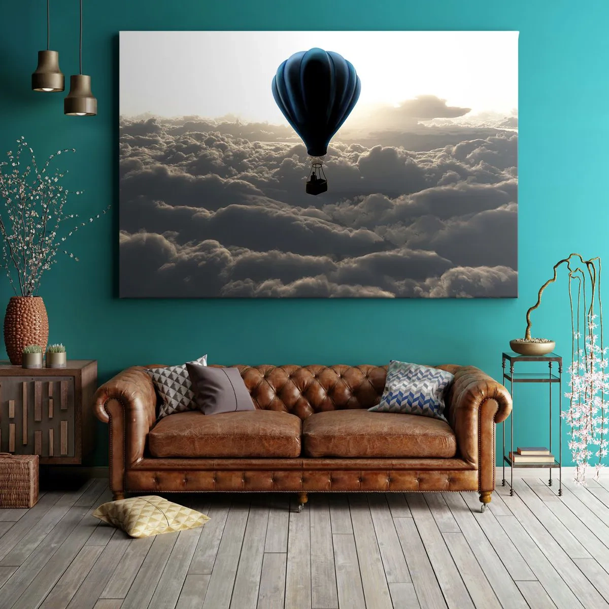Quadro su tela - Stampe su Tela - Una mongolfiera contro un cielo con nuvole al tramonto - 70x50cm - Viaggiatore sopra le nuvole - Decorazione murale moderna per soggiorno e camera da letto ARTTOR