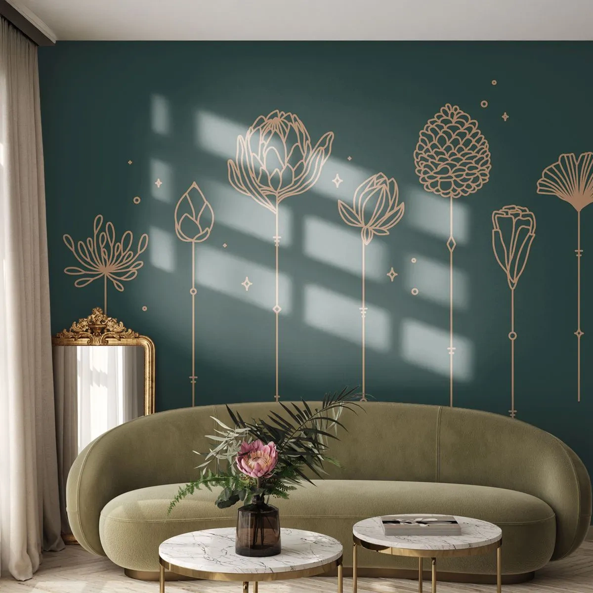 Fotomurali Autoadesivo Deluxe Sticker - La famiglia delle erbe - Fiori, Art Deco, Minimalista - 500x350 cm