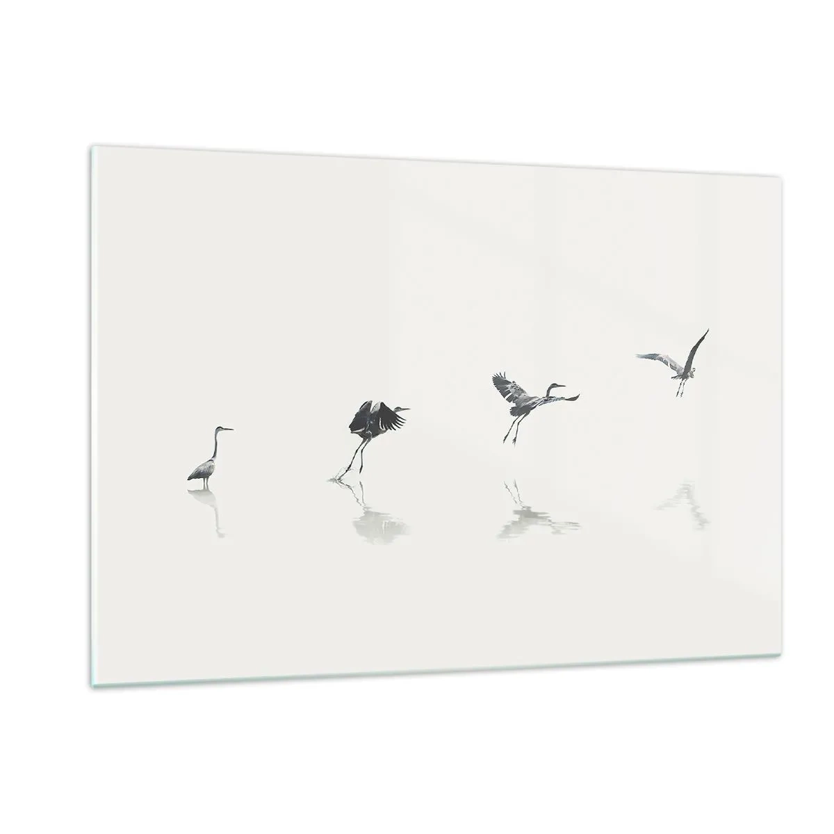 Quadro su vetro - Sagome di quattro uccelli che si muovono sull'acqua - 120x80cm - Quattro semplici passi - Decorazione murale moderna per soggiorno e camera da letto ARTTOR